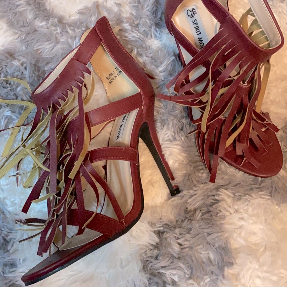 Spirit Moda Maroon Red Fringe Heels